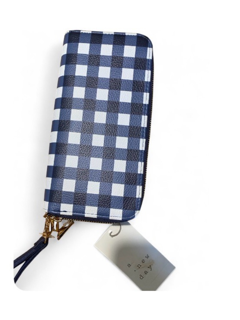 a new day Navy and White Check Zip-Around Wallet